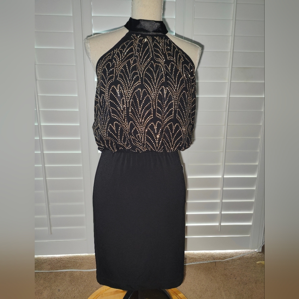 Bebe Sequins Mini Halter Dress